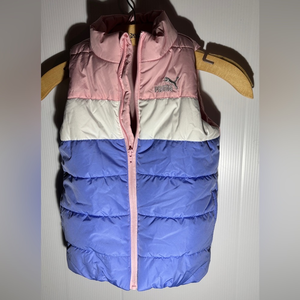 Puma Pink, White, and Blue Puffer Vest size 5/6